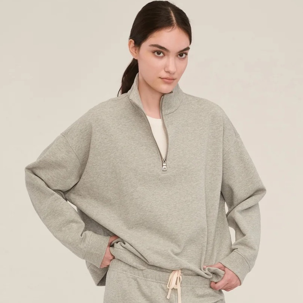 Marissa Webb Women's TEAGAN QUARTER ZIP SWEATSHIRT IN HEATHER GREY size Large